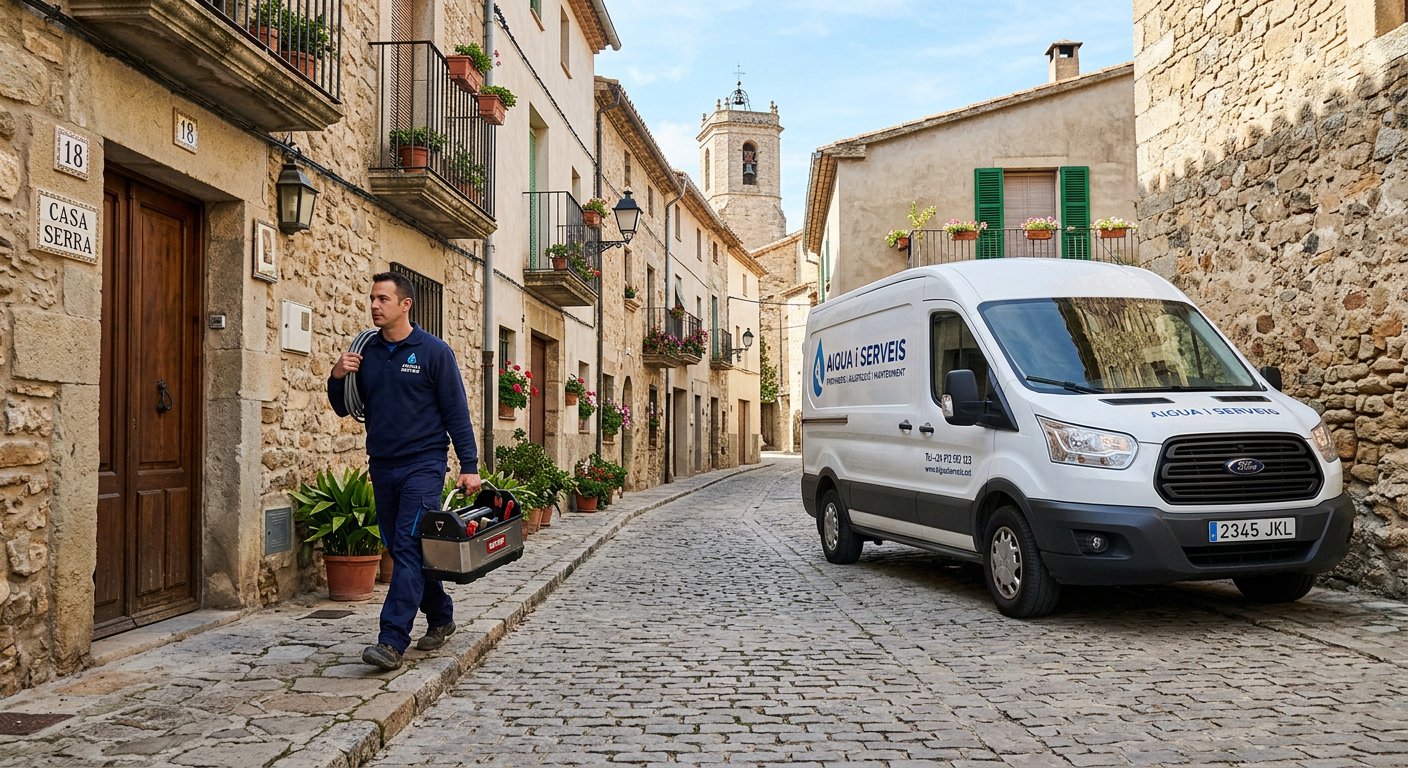 Inicio Fontanero de Fontaneros Valls llegando a un domicilio con su furgoneta de servicio